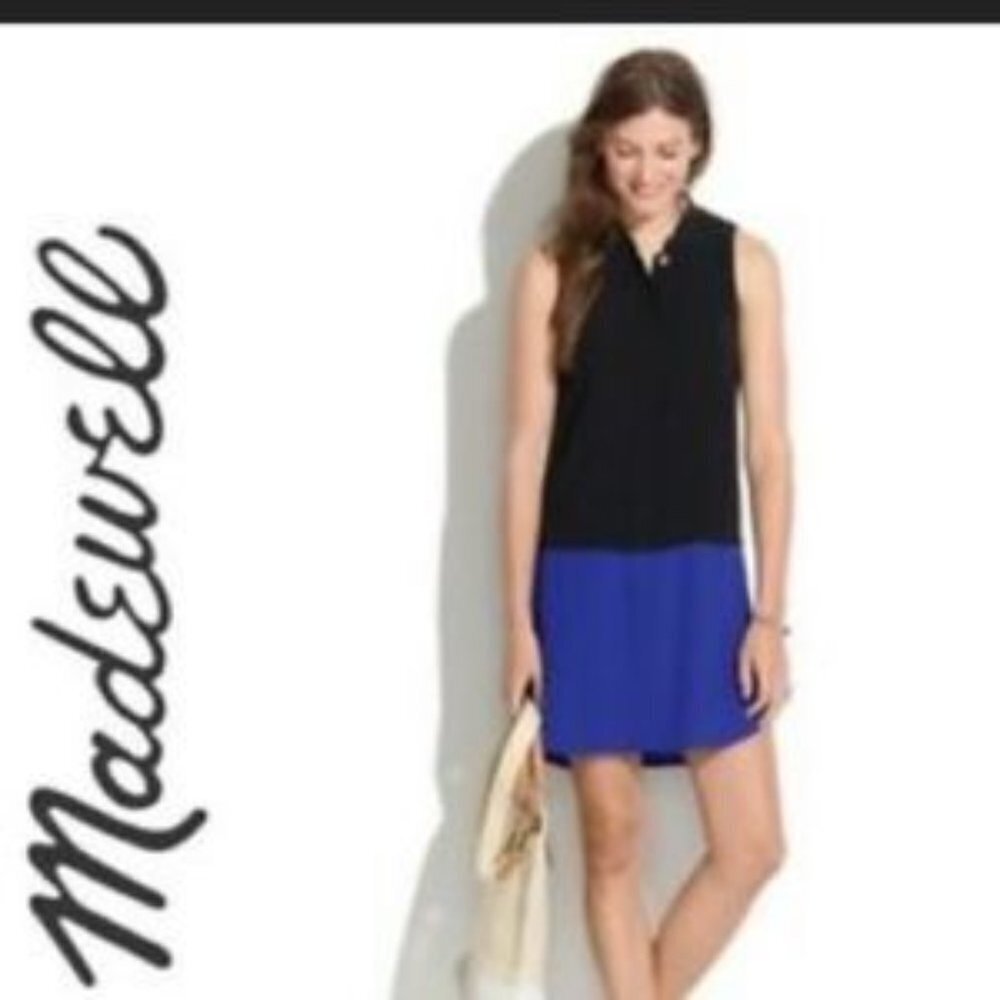 Madewell color block sleeveless Black Blue button front shirt dress XS
